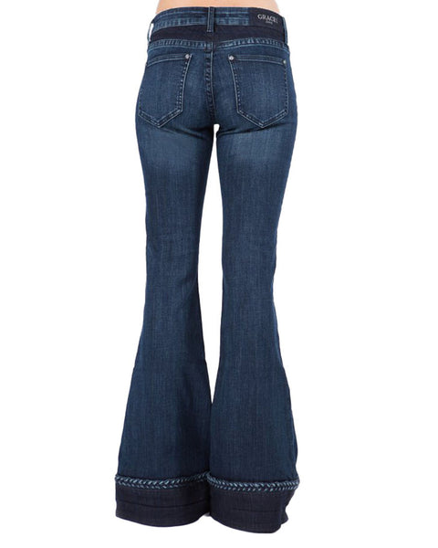 Women's Braid Bottom Flare Jeans