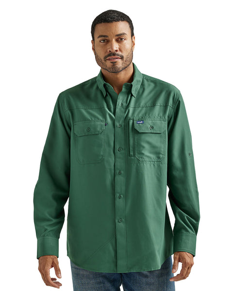 New Men’s Wrangler Fishing Shirt~Green~Short Sleeve~Button Up~Sz Small 