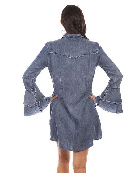 Hc619 - Bell Sleeve Denim Dress