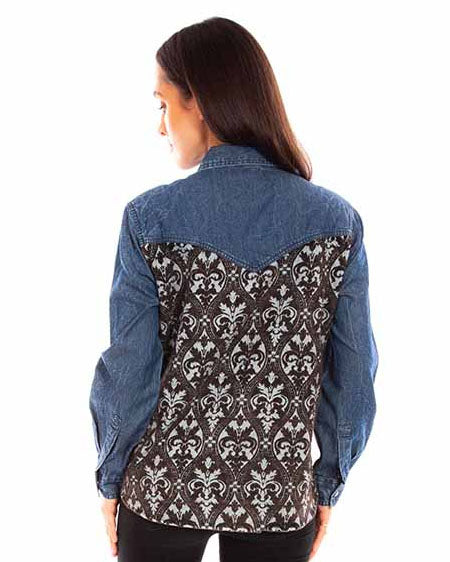 Women's Denim Blouse with Jacquard Contrast