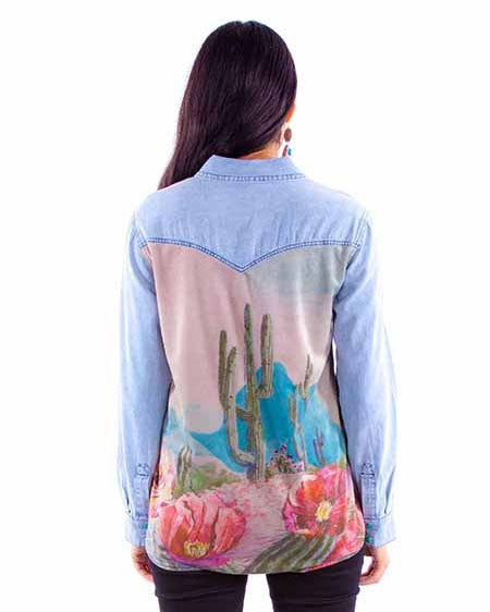 Cactus Print Denim Top Hc901-Den