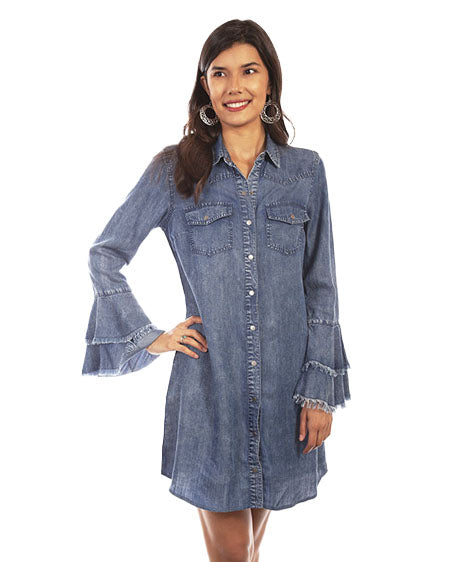 Hc619 - Bell Sleeve Denim Dress