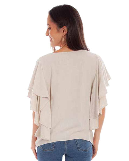 Women's Cinch Front Cascade Sleeve Top