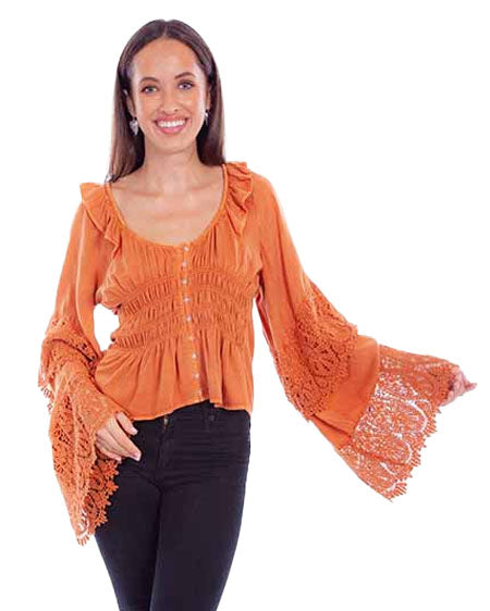 Women's Crochet Bell Sleeve Top