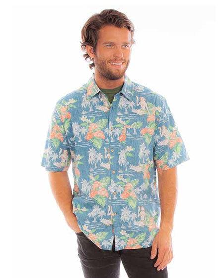 Men's Hawaiian Coconut Girl & Flowers Shirt