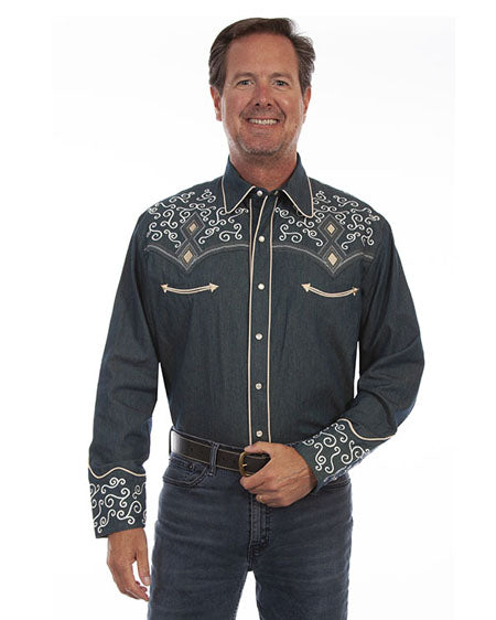 Men's Diamond & Scroll Embroidered Shirt