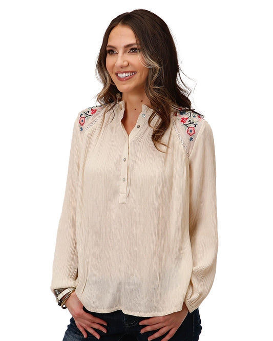 Women's Long Sleeve Crinkle Rayon Blouse