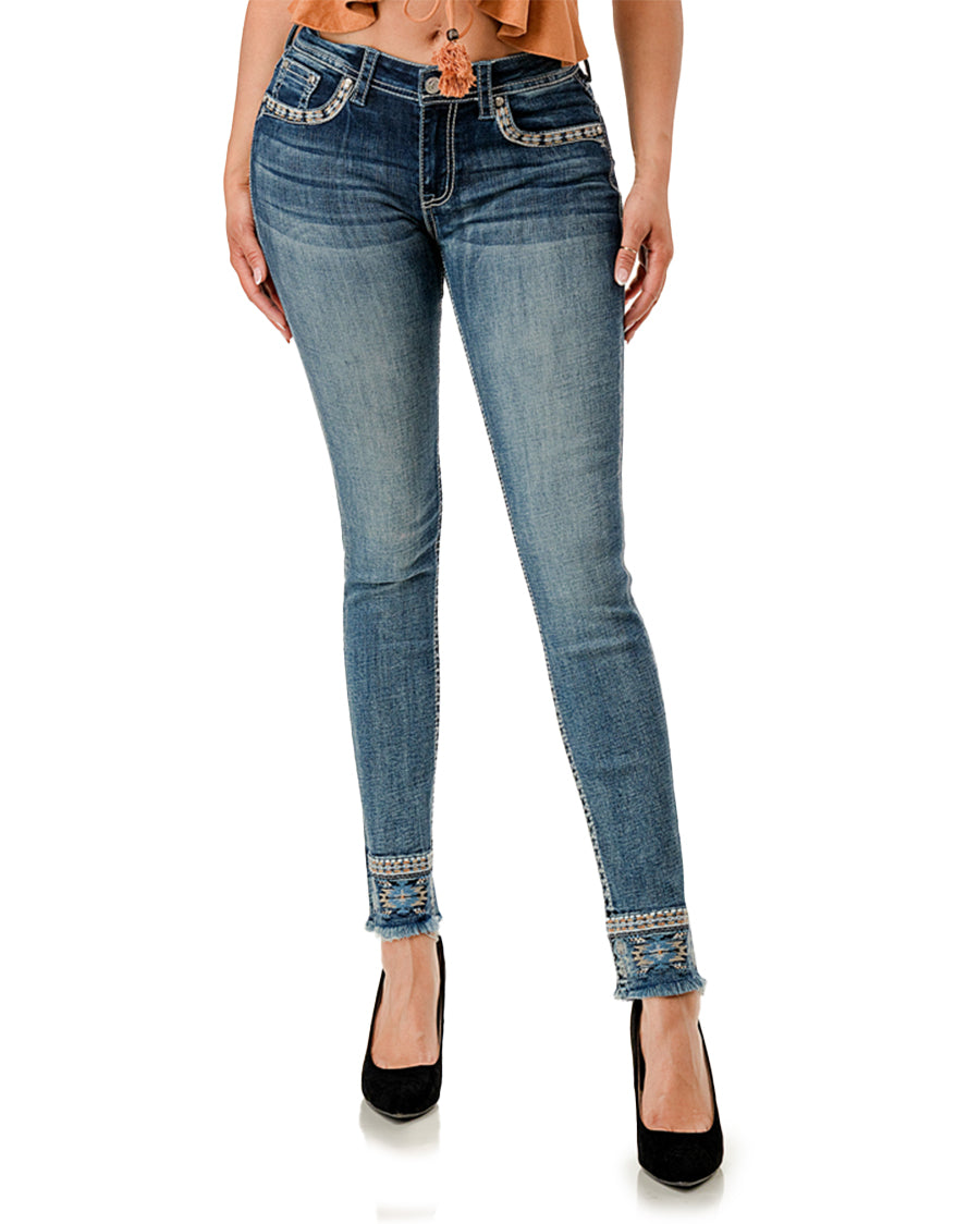 Women's Aztec Horse Embroidered Skinny Jeans