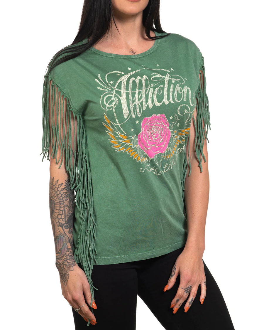 Women's AC Rose Wings Fringe Tank