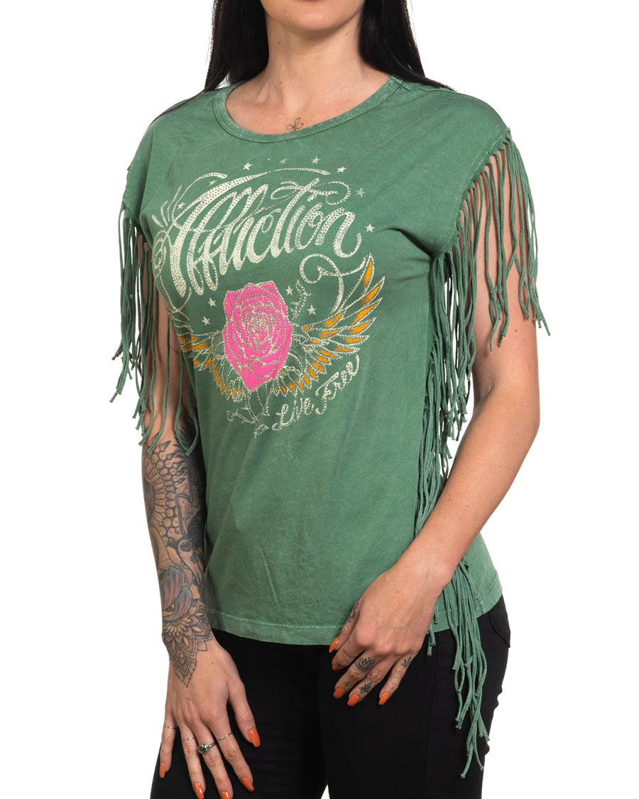 Women's AC Rose Wings Fringe Tank