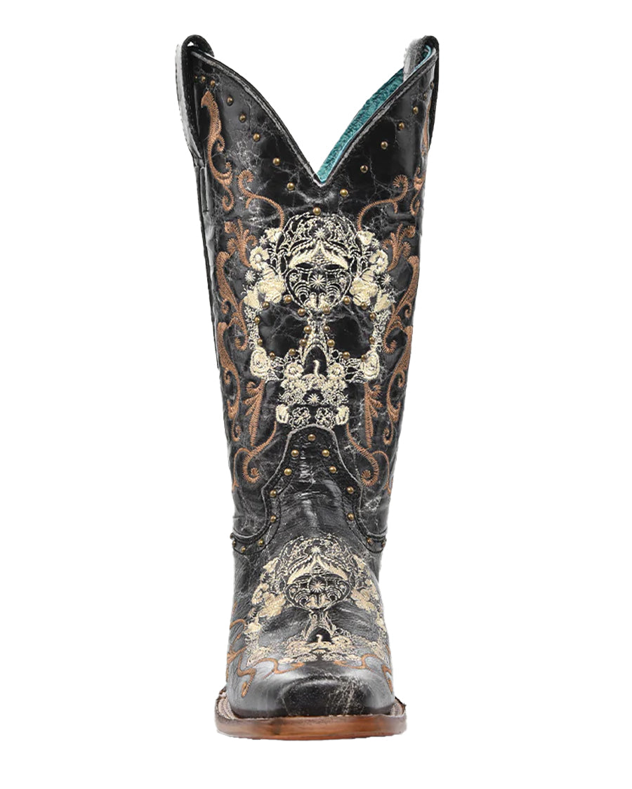 Women s Embroidery Sugar Skull Western Boots Skip s Western Outfitters