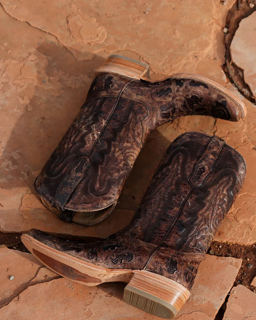 Men's Exotic Inlay Horseman Toe Western Boots