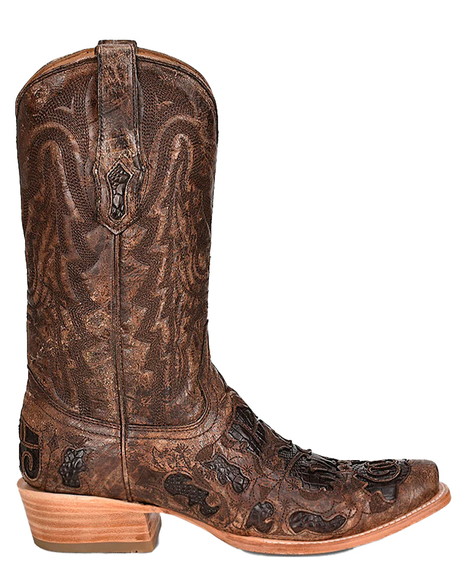 Men's Exotic Inlay Horseman Toe Western Boots