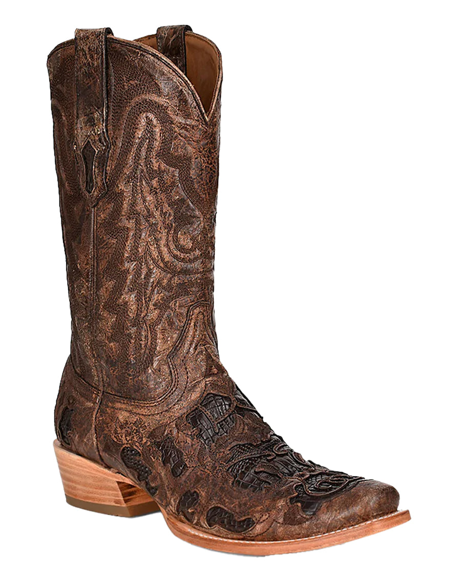 Men's Exotic Inlay Horseman Toe Western Boots