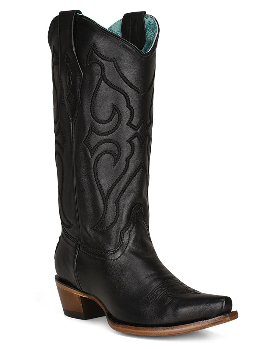 Women's Solid Embroidery Western Boots