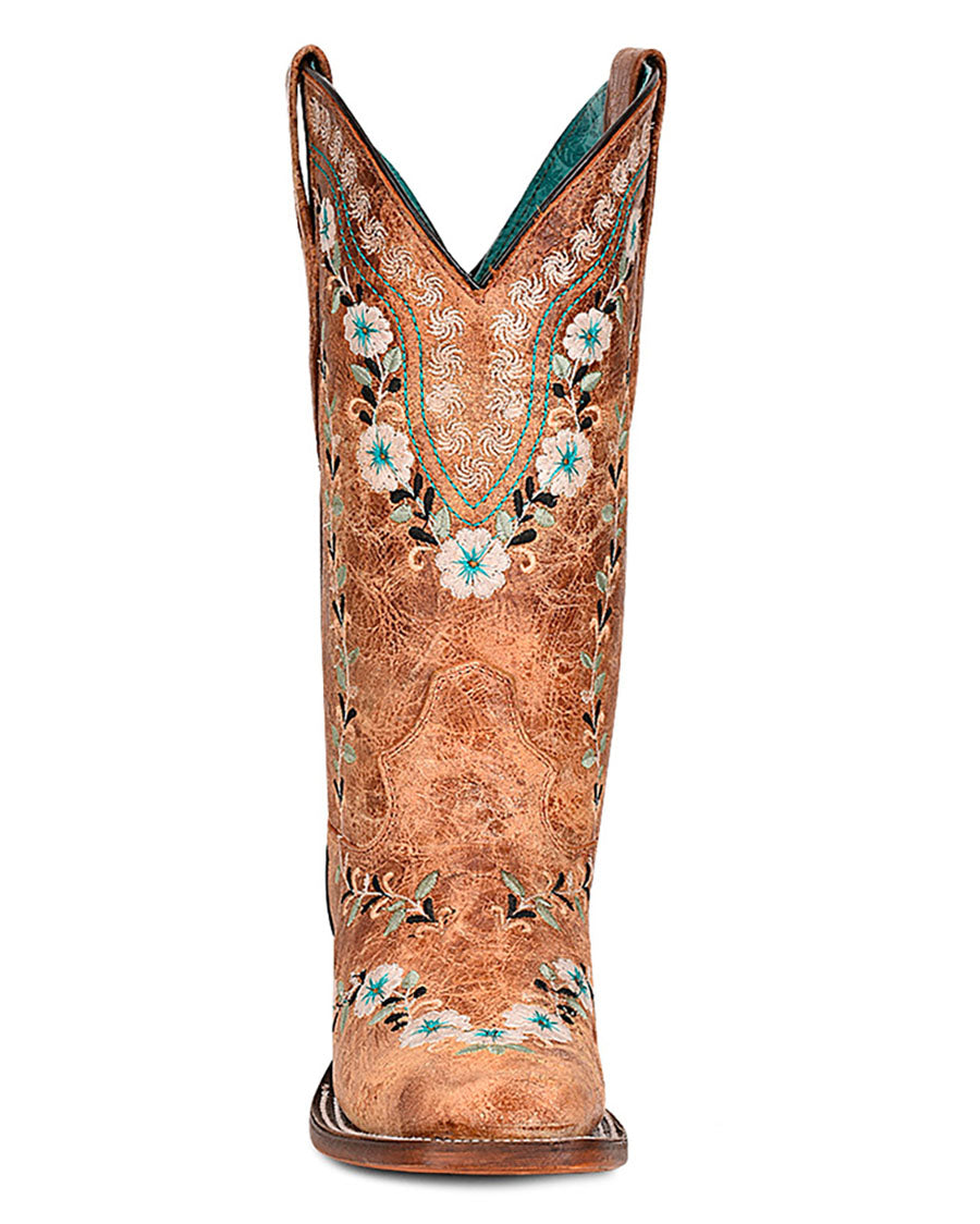 Women's Distressed Floral Embroidery Glow in the Dark Western Boots