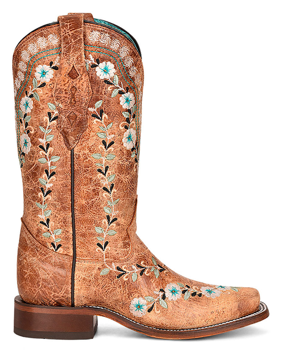 Women's Distressed Floral Embroidery Glow in the Dark Western Boots