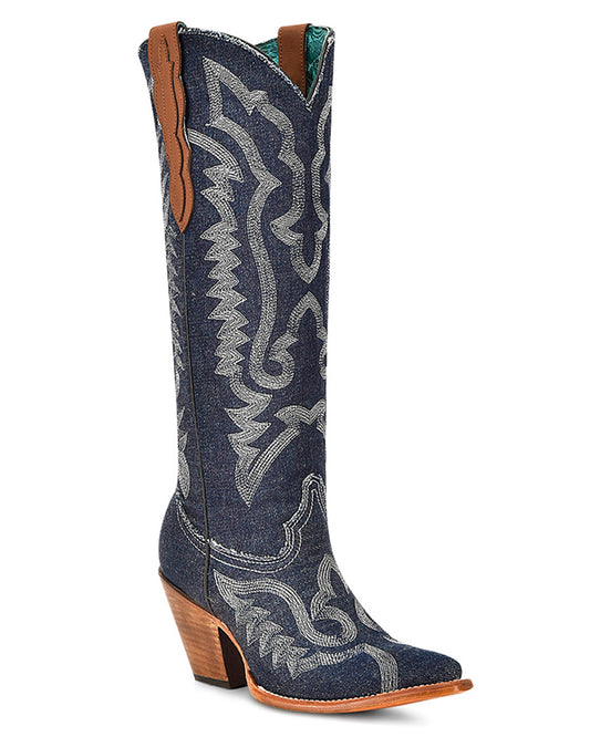 Women's Denim Embroidery Tall Top Western Boots