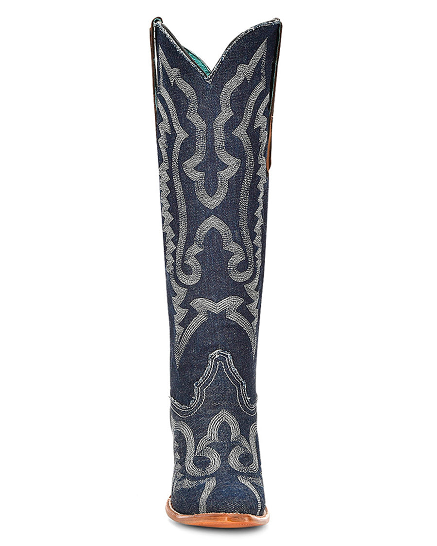 Women's Denim Embroidery Tall Top Western Boots