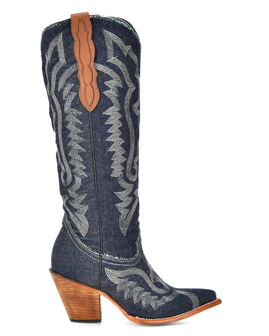 Women's Denim Embroidery Tall Top Western Boots