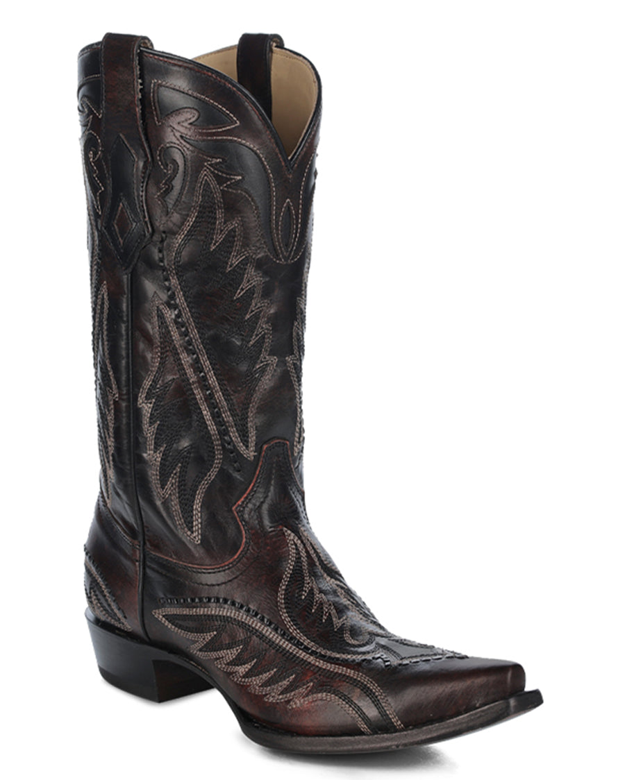 Men's Woven Inlay Embroidered Western Boots