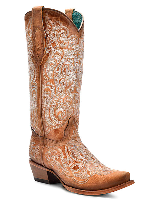 Women's Crackled Luminescent Embroidery Western Boots