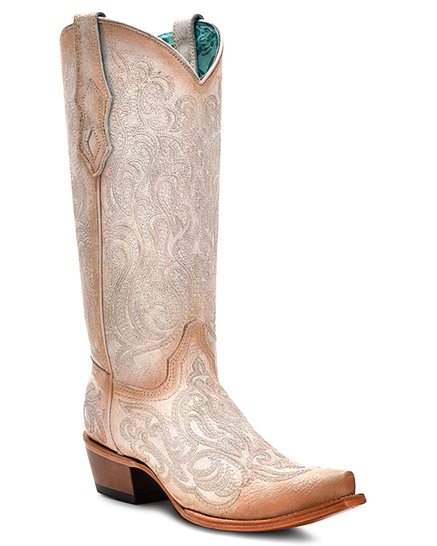 Women's Crackled Luminescent Embroidery Western Boots