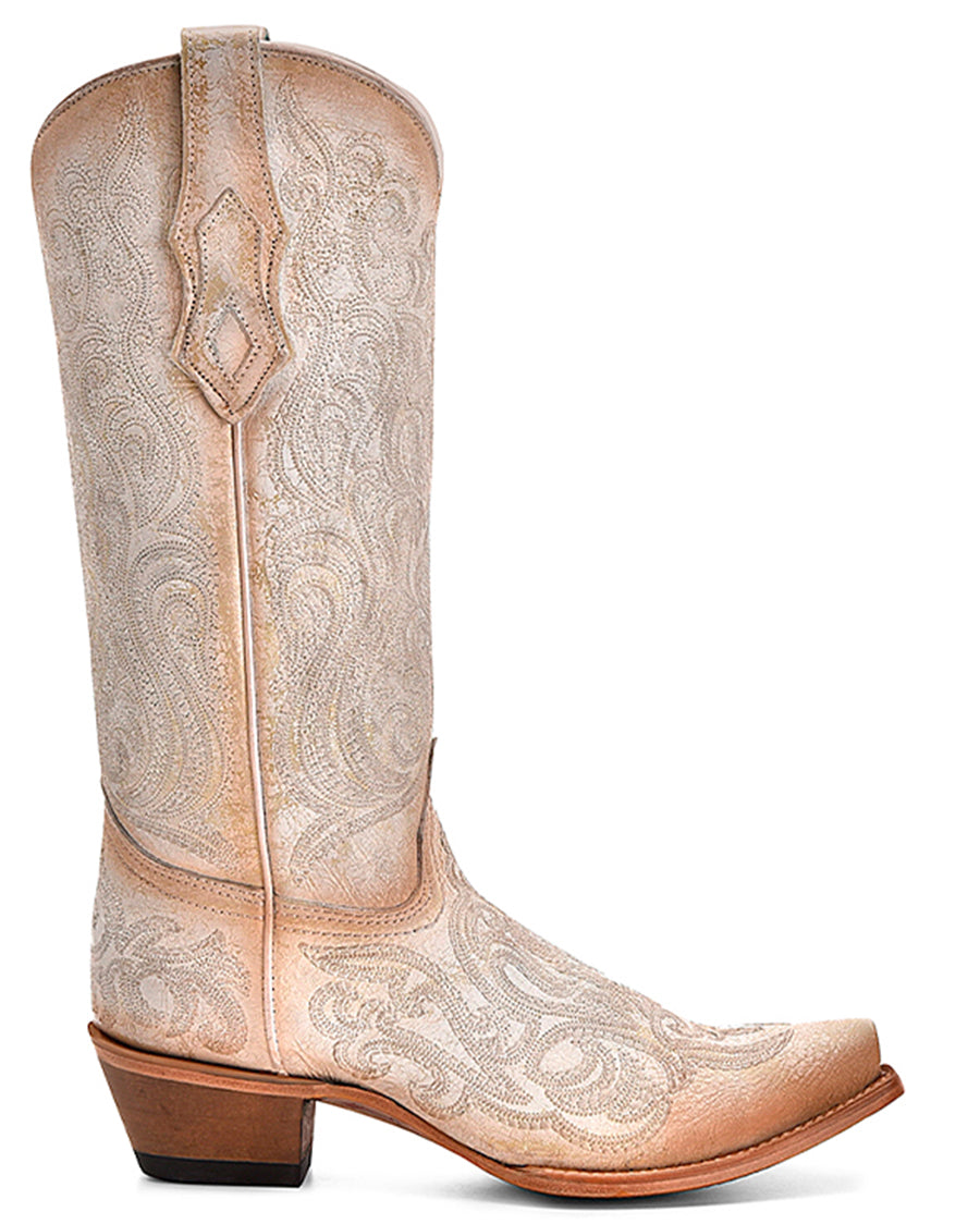 Women's Crackled Luminescent Embroidery Western Boots