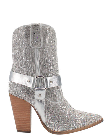 Dingo Women's Crown Jewel Leather Bootie, Silver, 11