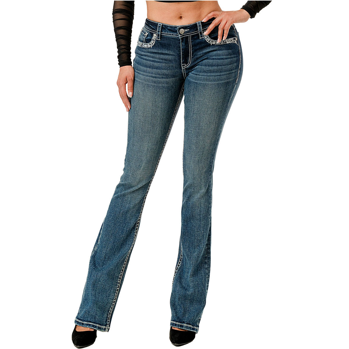 Women's Embroidered Steer Head Boot Cut Jeans