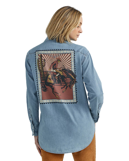 Women's Rodeo Poster Denim Western Snap Shirt