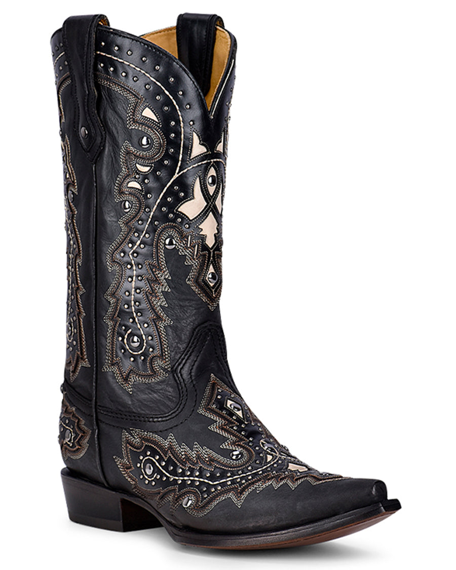 Men's Overlay Embroidery and Studs Western Boots