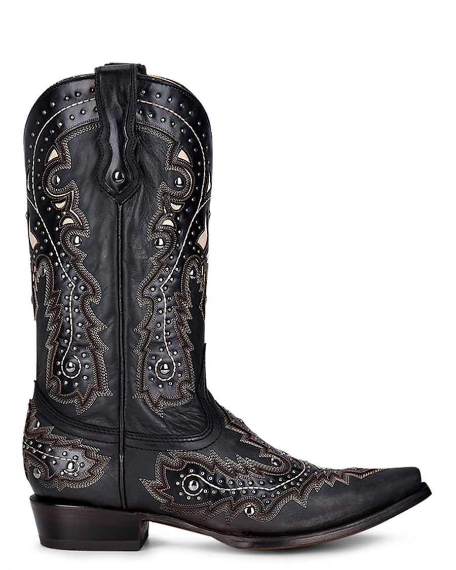 Men's Overlay Embroidery and Studs Western Boots