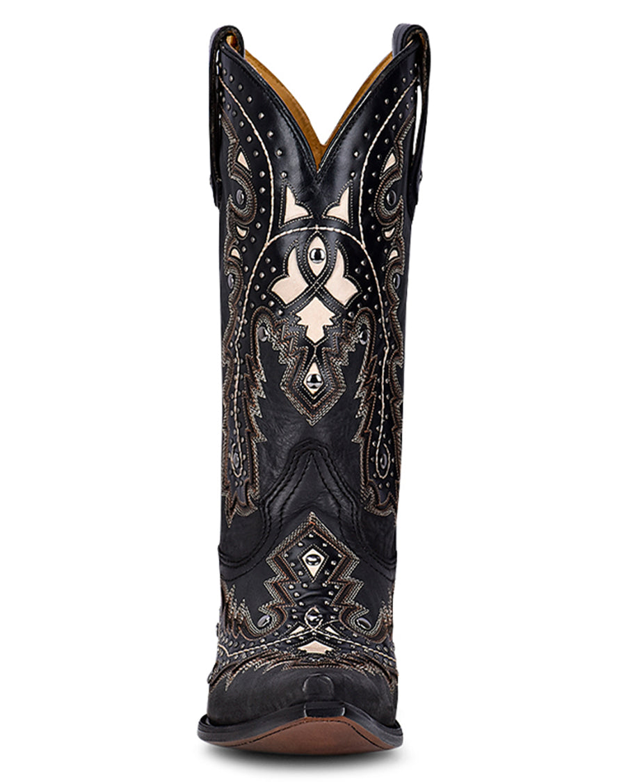 Men's Overlay Embroidery and Studs Western Boots