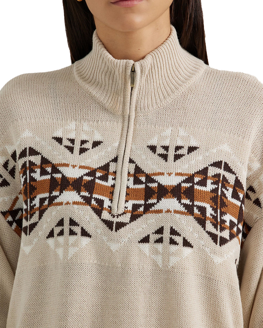 Women's Retro Western Vintage Quarter Zip Relaxed Sweater