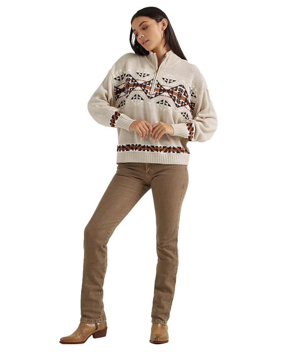 Women's Retro Western Vintage Quarter Zip Relaxed Sweater