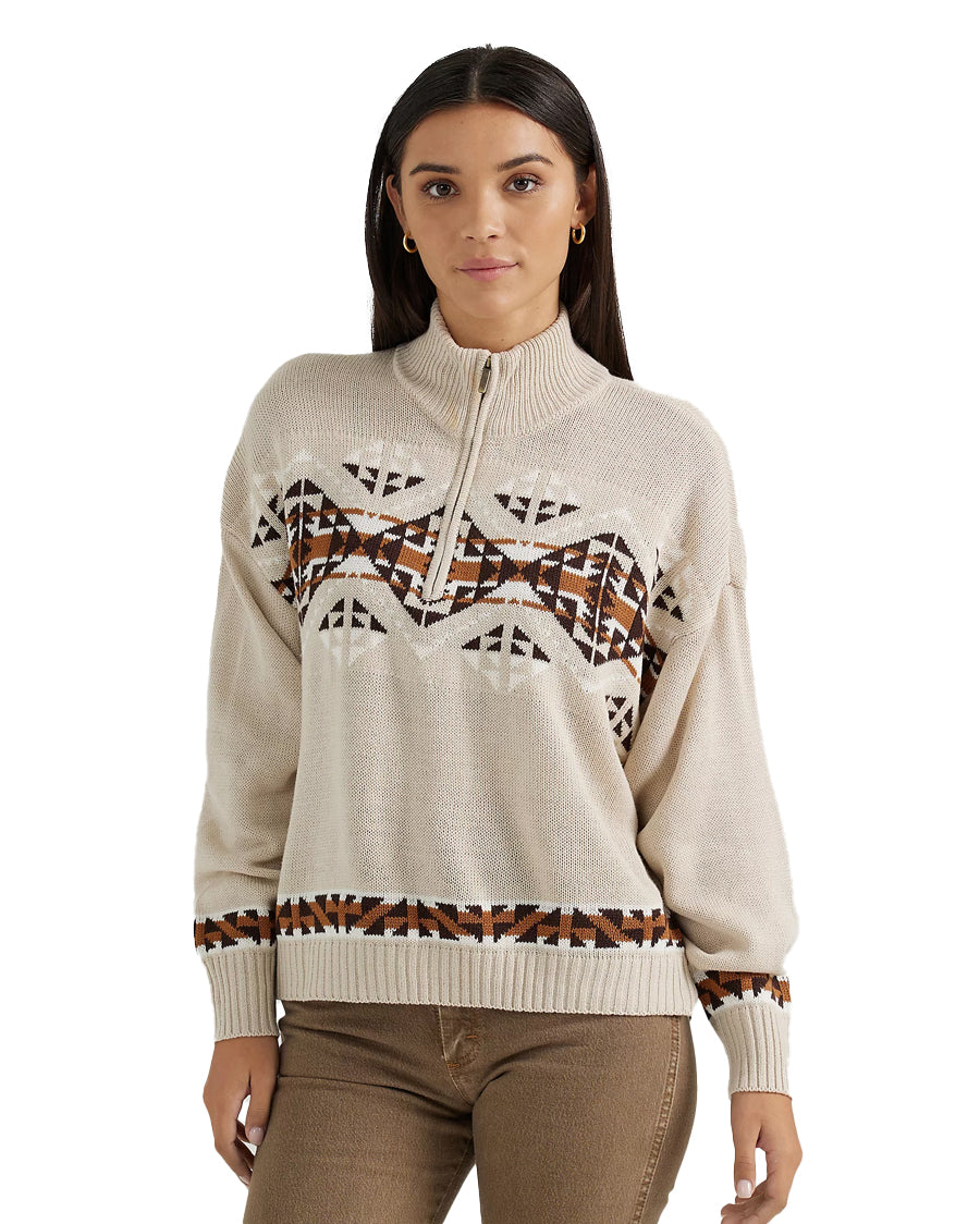 Women's Retro Western Vintage Quarter Zip Relaxed Sweater