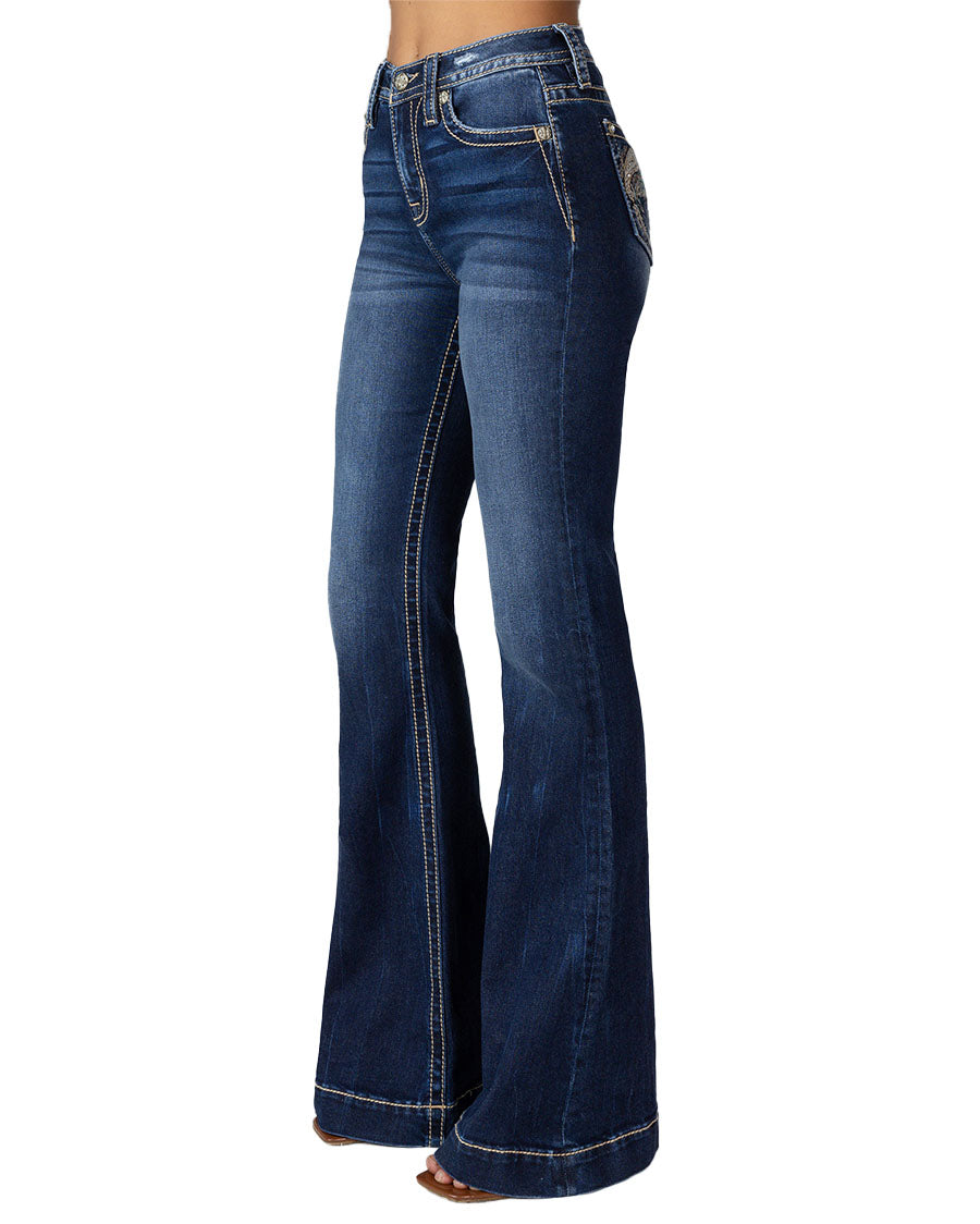 Women's Paisley High-Rise Flare Jeans