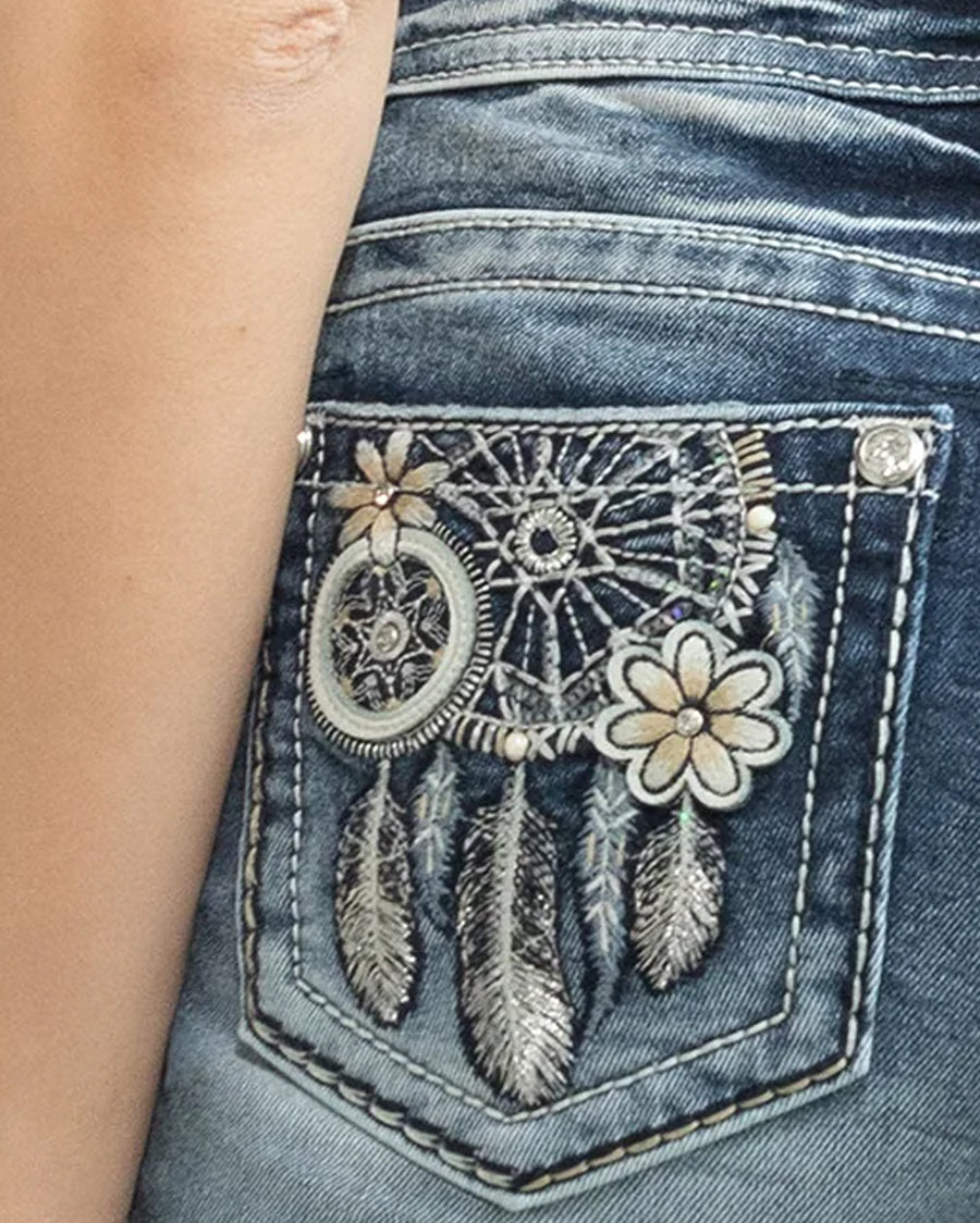 Women's Flower Dream Catcher Boot Cut Jeans