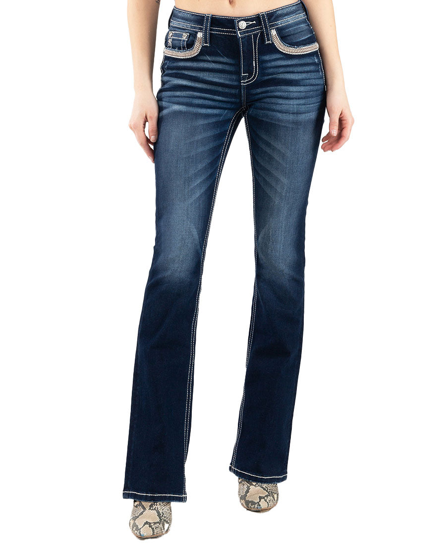 Women's Twisted Mid Rise Boot Cut Jeans