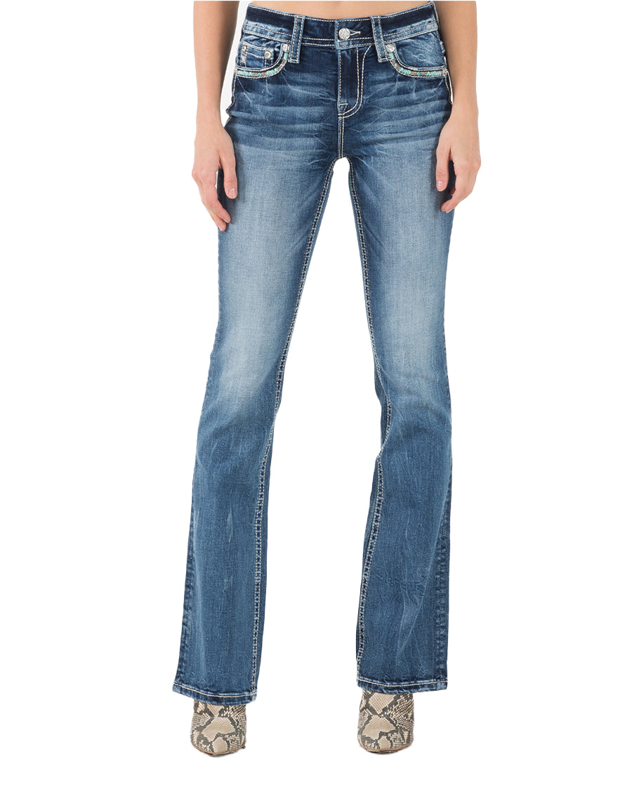 Women's Border Stitch Boot Cut Jeans