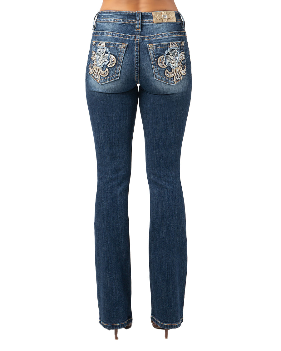 Women's Crystal Fleur De Lis Boot Cut Jeans