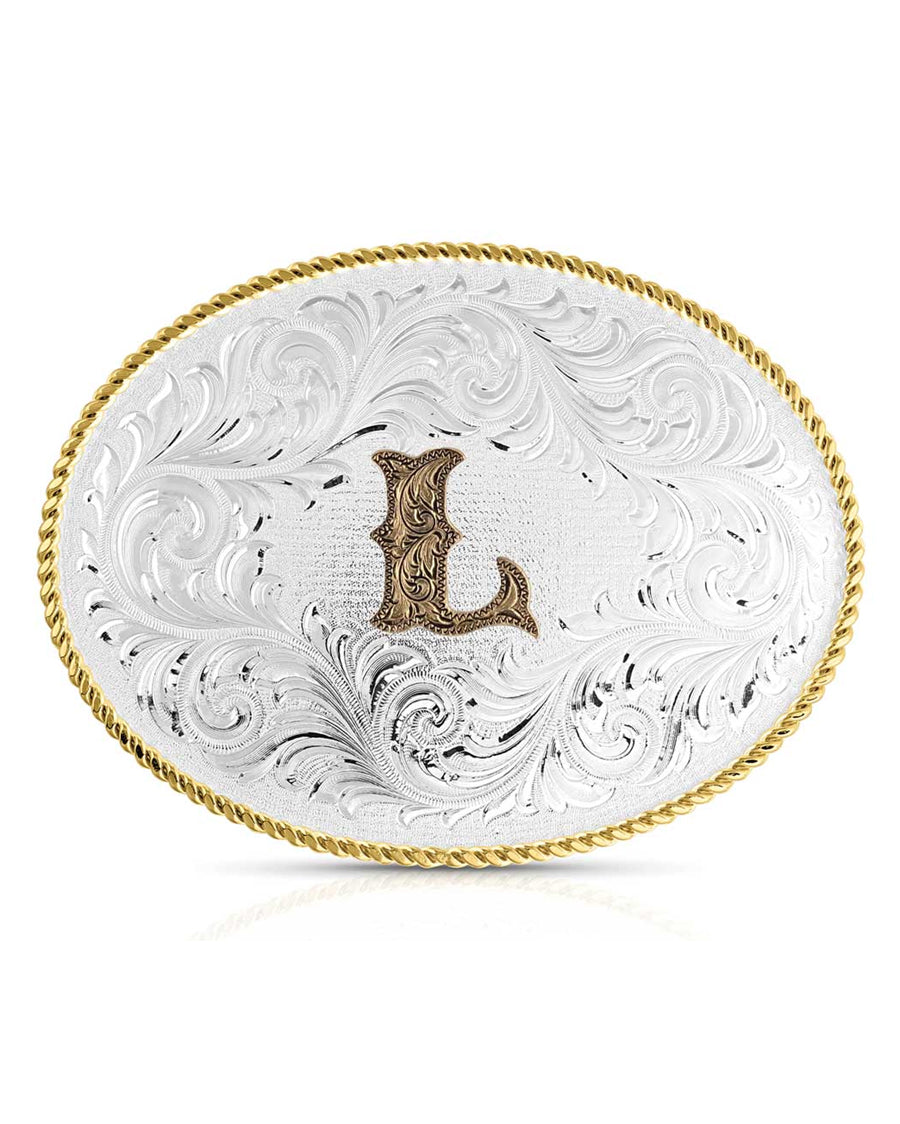 Classic Western Oval Two-Tone Initial "L" Belt Buckle