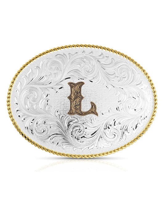 Classic Western Oval Two-Tone Initial "L" Belt Buckle