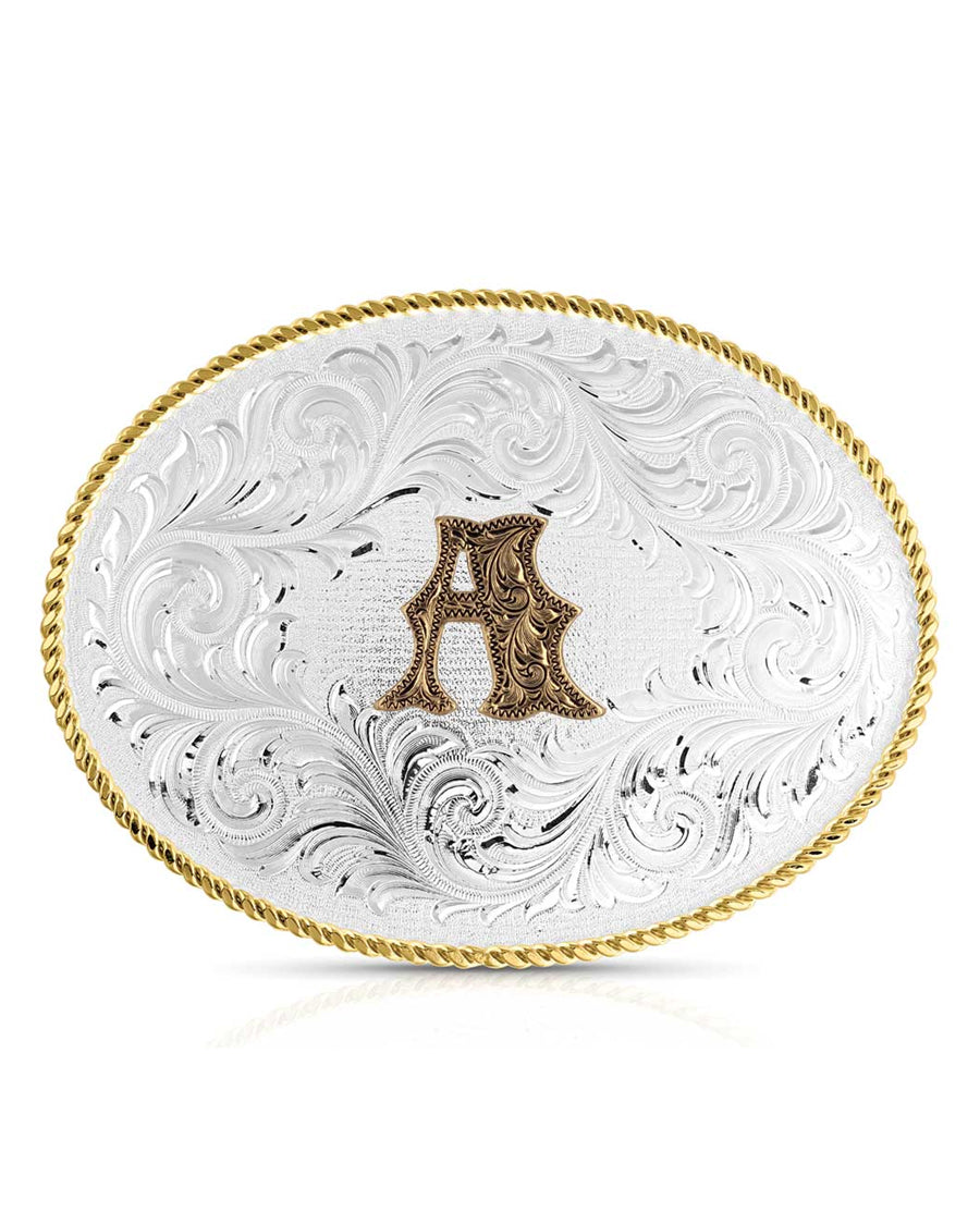 Classic Western Oval Two-Tone Initial "A" Belt Buckle