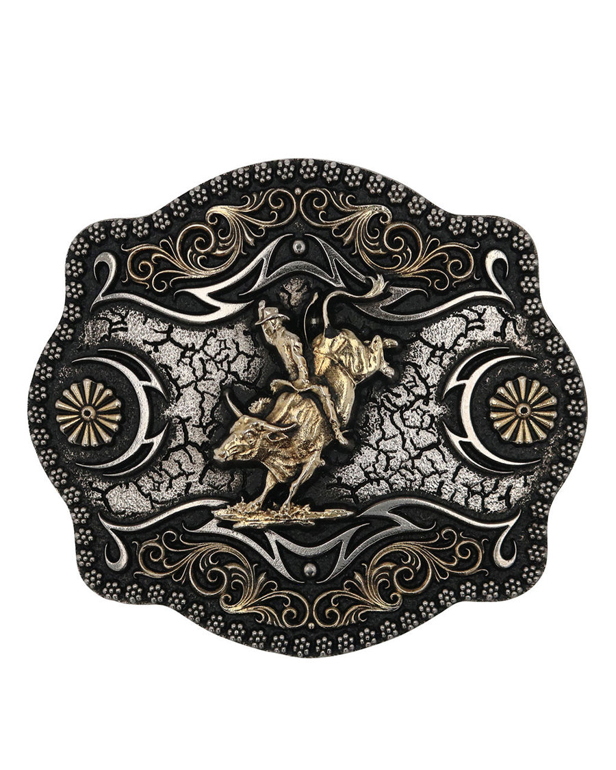 A-Blaze Filigree Framed Bull Rider Attitude Belt Buckle