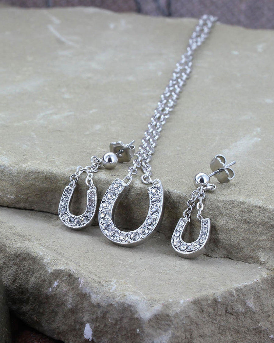 Women's Crystal Clear Lucky Horseshoe Jewelry Set