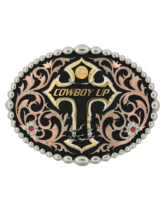 Tri Color Cowboy Up Attitude Belt Buckle