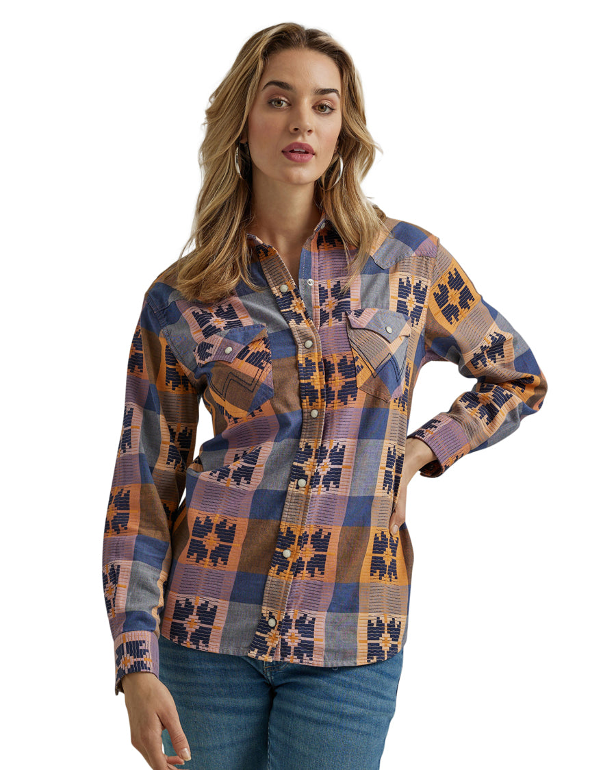 Women's Retro Western Vintage Boyfriend Snap Top