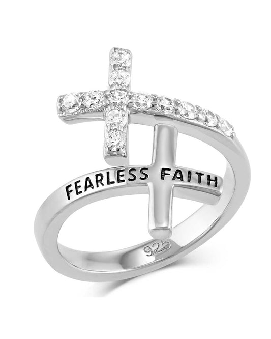 Women's Fearless Faith Crystal Cross Ring